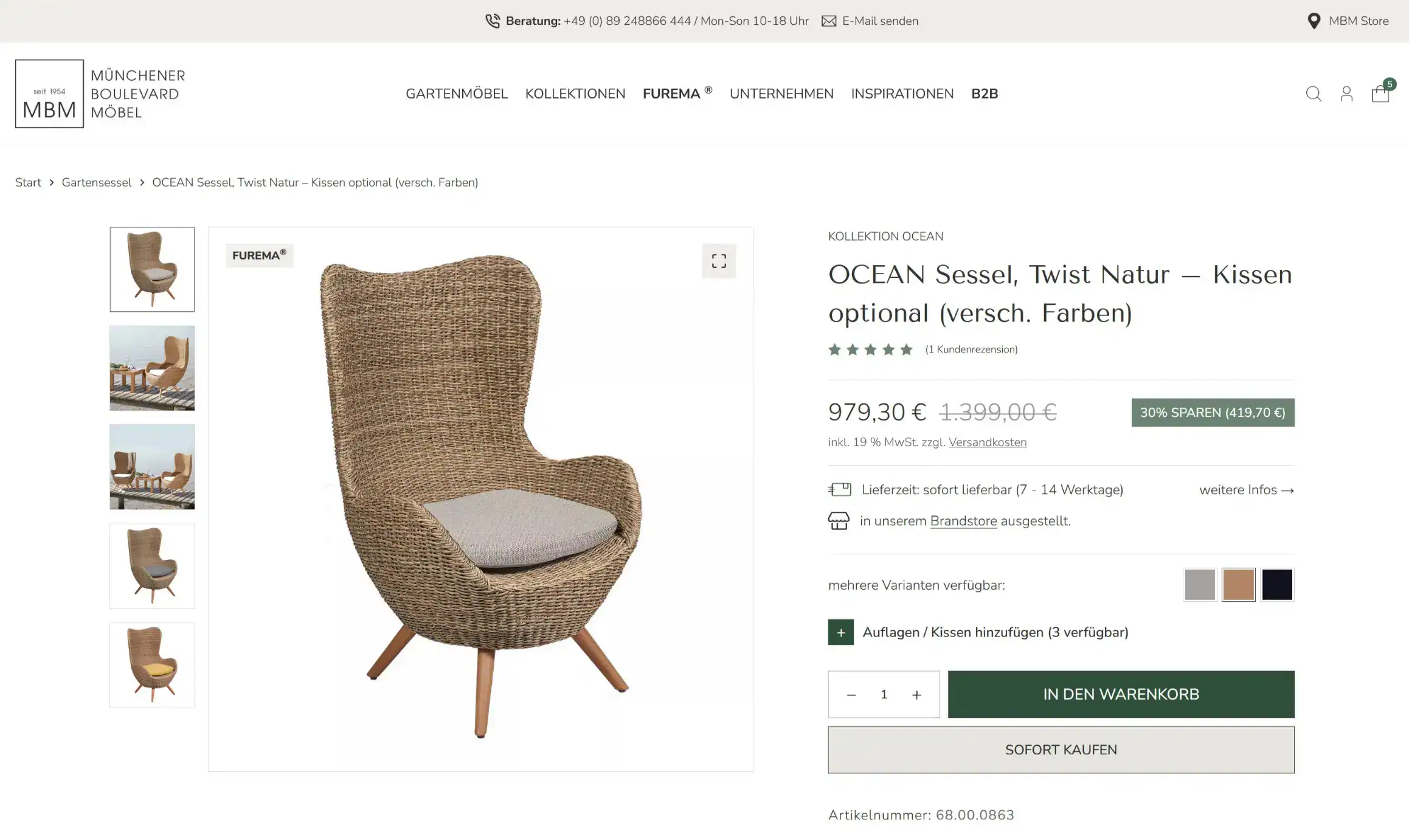 Gemütlicher Rattansessel mit Kissen, moderners Design, perfekt für Garten und Terrasse.